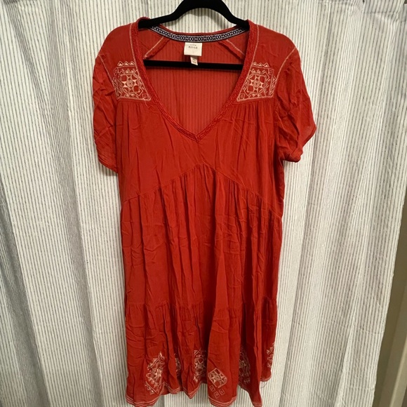 Red Orange Embroidered Sundress - Picture 1 of 3